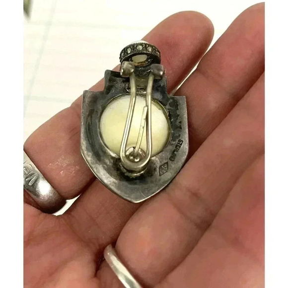 VTG Judith Jack Sterling Silver Faux Pearl Marcasite Earrings JJ Signed 19 Grams - Picture 2 of 16